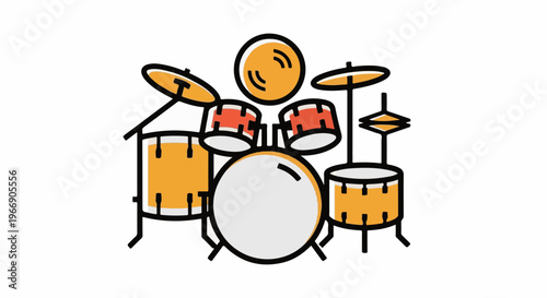 Stylized illustration of a drum set with colorful accents