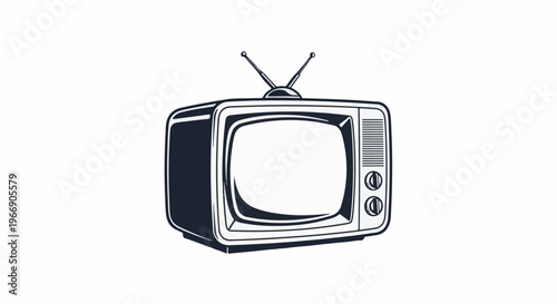 Vintage television with rabbit ear antenna and control knobs