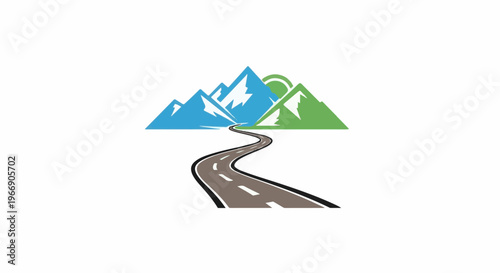 Winding road leads to majestic, colorful mountains under a rising sun