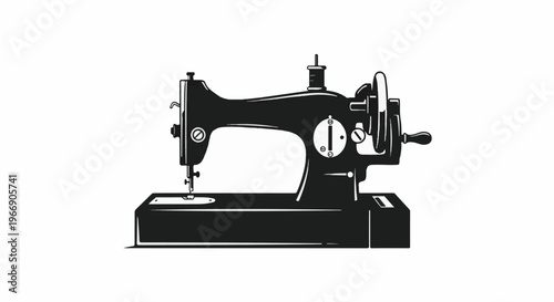 Classic black silhouette of an antique sewing machine with a handwheel