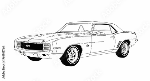 Classic coupe automobile with bold front grille and sporty wheel rims