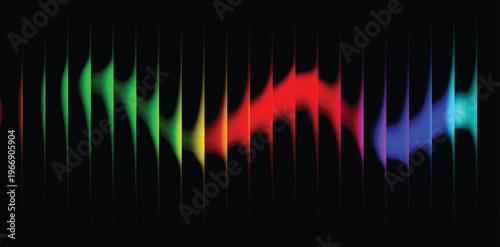 Abstract digital wave background with vibrant rainbow gradient light trails on black, futuristic glowing motion lines for modern technology, network, and creative design projects