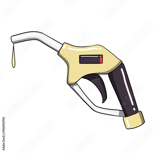 Hand-drawn a yellow fuel dispenser nozzle isolated on transparent background. gas station pump handle for refueling vehicles, Oil Crisis