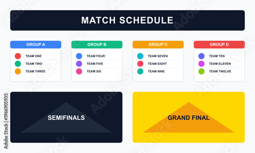 Hand-drawn professional sports tournament bracket displaying group stages including semifinals and grand finals for organized gaming authentic illustration. authentic illustration