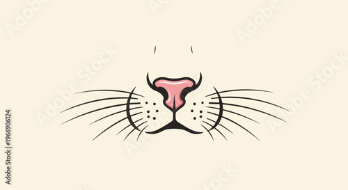 Minimalist illustration of a stylized cat nose and whiskers on a cream background
