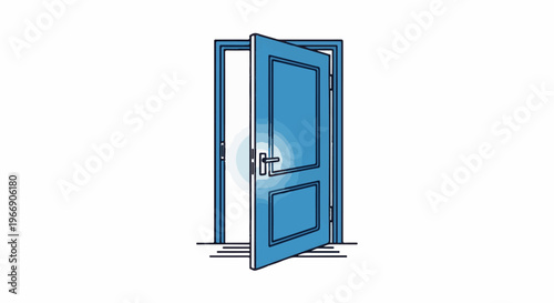 Open blue door with light emanating from beyond