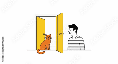 Person sees a cat sitting in an open doorway