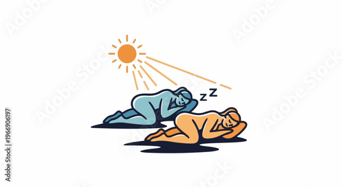 Two figures sleeping peacefully under the sun's rays