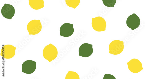 Seamless pattern of yellow lemons and green limes scattered a white background fruit