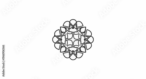 Intricate black and white geometric mandala design with symmetrical patterns