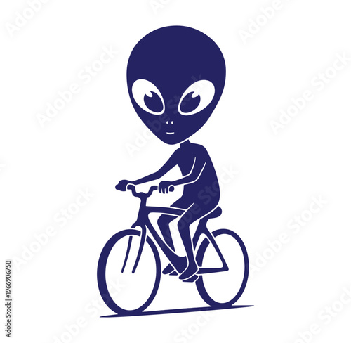 Alien riding bicycle in space inspired illustration for kids