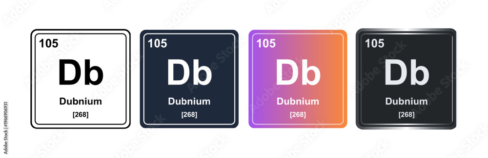Obraz premium Dubnium Db 105 Periodic Table Element Tile. Vector Illustration, Minimalist Design, Isolated on Background, UI Icon Style, Modern Chemistry Graphics.