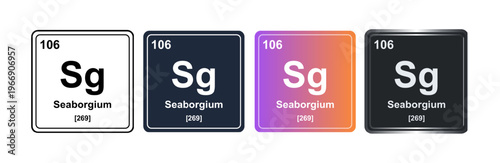 Seaborgium Sg 106 Periodic Table Element Tile. Vector Illustration, Minimalist Design, Isolated on Background, UI Icon Style, Modern Chemistry Graphics.