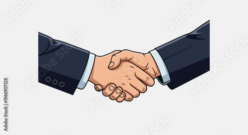 Two hands in dark suits firmly shaking, signifying agreement