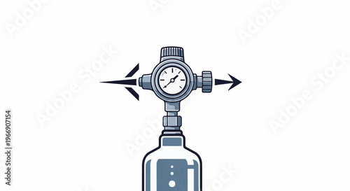 A gauge on a cylinder with arrows indicating pressure or flow