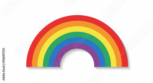 A vibrant rainbow arc with a soft shadow effect against a white backdrop