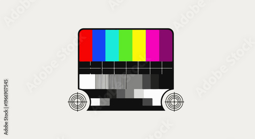A television test pattern with rainbow colors and black and white bars