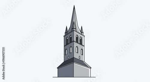 A tall, grey, pointed spire tower, an architectural icon