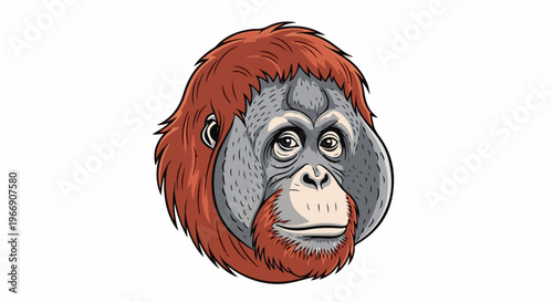 Cartoon orangutan face with red fur and grey skin