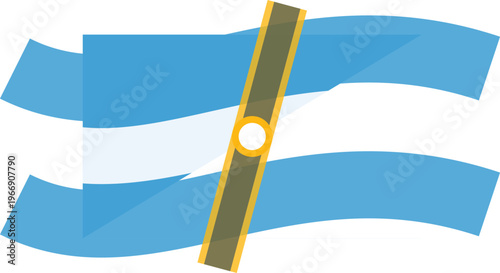 Hand-drawn abstract representation of an Argentinian flag with blue white stripes and stylized diagonal yellow sun authentic illustration