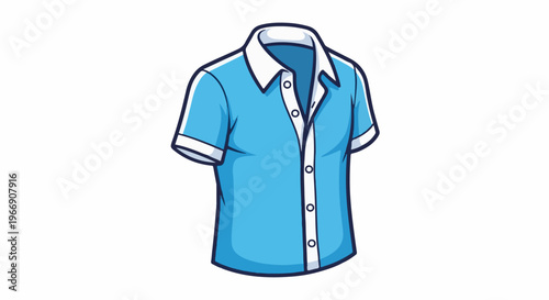 A cartoon-style, short-sleeved blue collared shirt with white trim