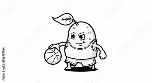Cartoon potato character playing basketball with determined expression