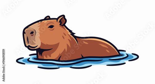 Cartoon capybara partially submerged in blue water
