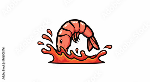 Cartoon shrimp diving into red splashing water