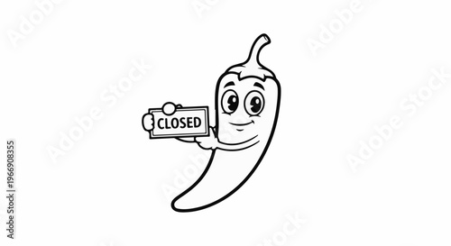 Cartoon chili pepper character holding a sign that says "CLOSED
