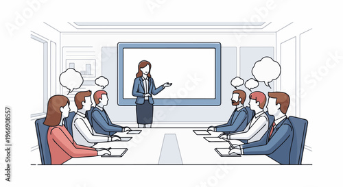 Business meeting with a presenter and seated attendees