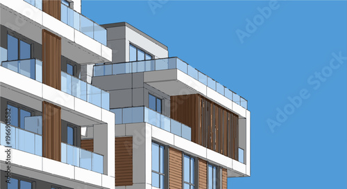 Architectural visualization of a modern residential building with balconies