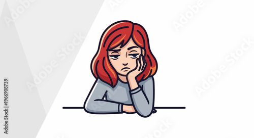 Bored woman with red hair resting her head on her hand