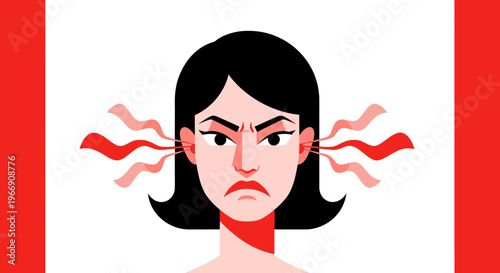 Angry Woman Frustrated Expression, Stress, Rage, Outburst, Negative Emotion, Cartoon Style