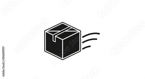 A minimalist vector graphic of a speeding box with motion lines