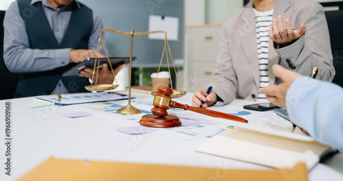 Business and Male lawyer or judge consult having team meeting with client, Law and Legal services concept.Customer service good cooperation in office