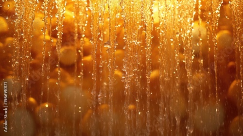 Golden cascade: Abstract depiction of flowing liquid with bright background elements