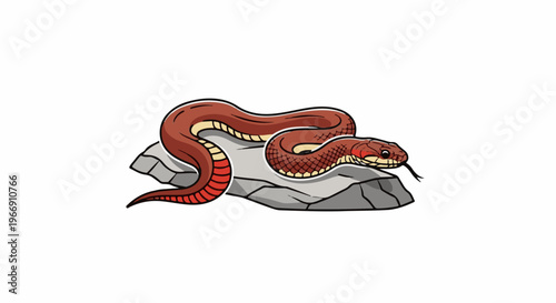 Cartoon snake resting on gray rocks with a white background