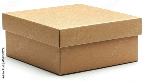 Isolated square cardboard box with lid, ready for packaging and storage applications