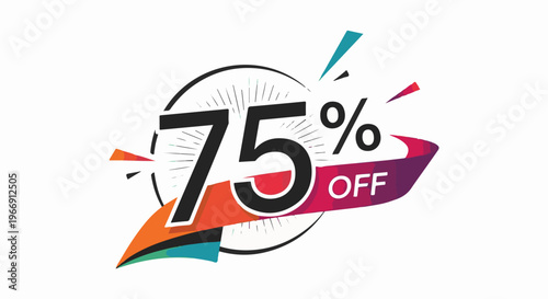 Bold 75% off graphic with vibrant ribbon and starburst elements