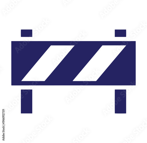 blue road construction sign with white stripes on transparent background