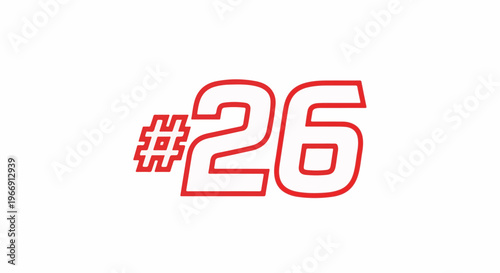 Bold red outline number 26 with a hashtag symbol on a white background