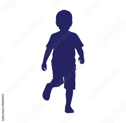Boy running in casual clothes isolated on white background