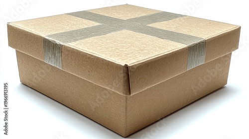 Minimalist cardboard box with gray ribbon, perfect for gifts and merchandise presentation needs