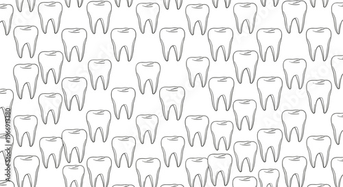 Simple seamless pattern with hand drawn sketches of healthy teeth on a white background for dental and medical themes.