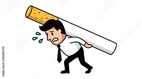 Stressed Businessman Carrying a Giant Cigarette Illustrating the Heavy Burden of Smoking Addiction and Health Risks