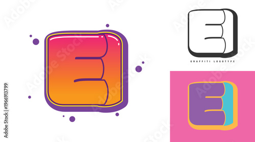 EI logo design for festival or party. Initial letter e and i in graffiti style. Creative modern lettering company name of font typography. Kids trendy logotype or identity.