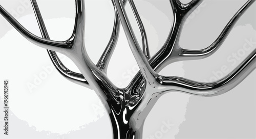 Abstract Silver Chrome Tree Branch Structure Vector isolated PNG with Transparent Background