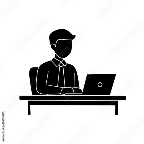 Businessman Laptop Silhouette Black Icon Vector
