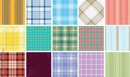 Festive plaid pattern bundle designed for New Year invitations. Tartan backgrounds add seasonal mood to messages. Vector output remains refined.