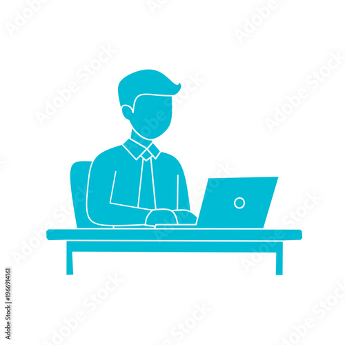 Businessman Laptop Silhouette Flat Icon Vector